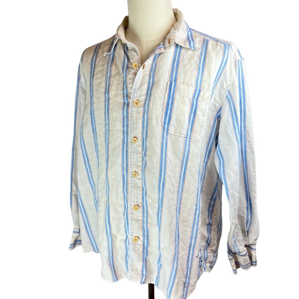 TOMMY BAHAMA White Linen Striped Relaxed Fit Shirt Size XL Long‎ Sleeve Casual